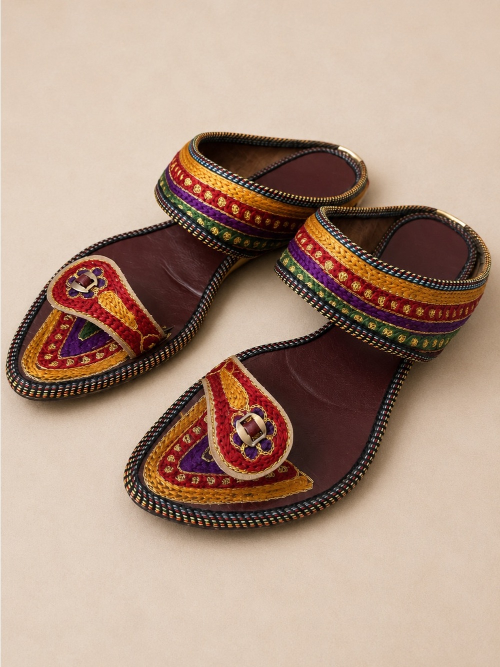 Handmade Indian Embroidered Leather Sandals • Women’s Size 8